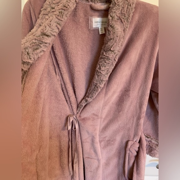 Carole Hockman robe luxurious wrap mauve faux fur size medium patch pockets NWOT - Picture 14 of 16